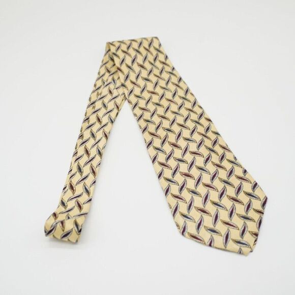 Ferrell Reed Von Maur Yellow Jacquard Print Abstract Wide Silk Tie USA Made - Picture 7 of 7